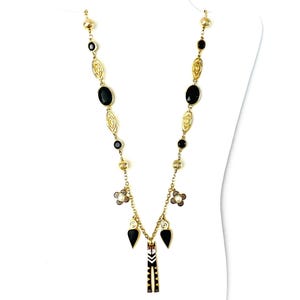 Upcycled LAUREL BURCH Charm Necklace, ‘Le Chatte Fatale’ One Of A Kind All Vintage Pieces Damascene and Laurel Burch