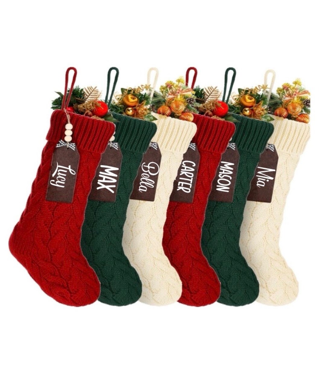 Personalized Cable Knit Stockings With Tags Personalized Etsy