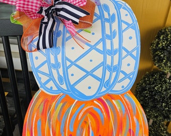 Chinoiserie Pumpkin Stack Fall Door Hanger