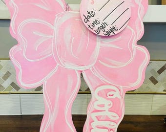 Coquette bow hospital door baby announcement door hanger