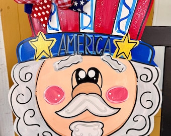 Uncle Sam America wooden July 4th door hanger