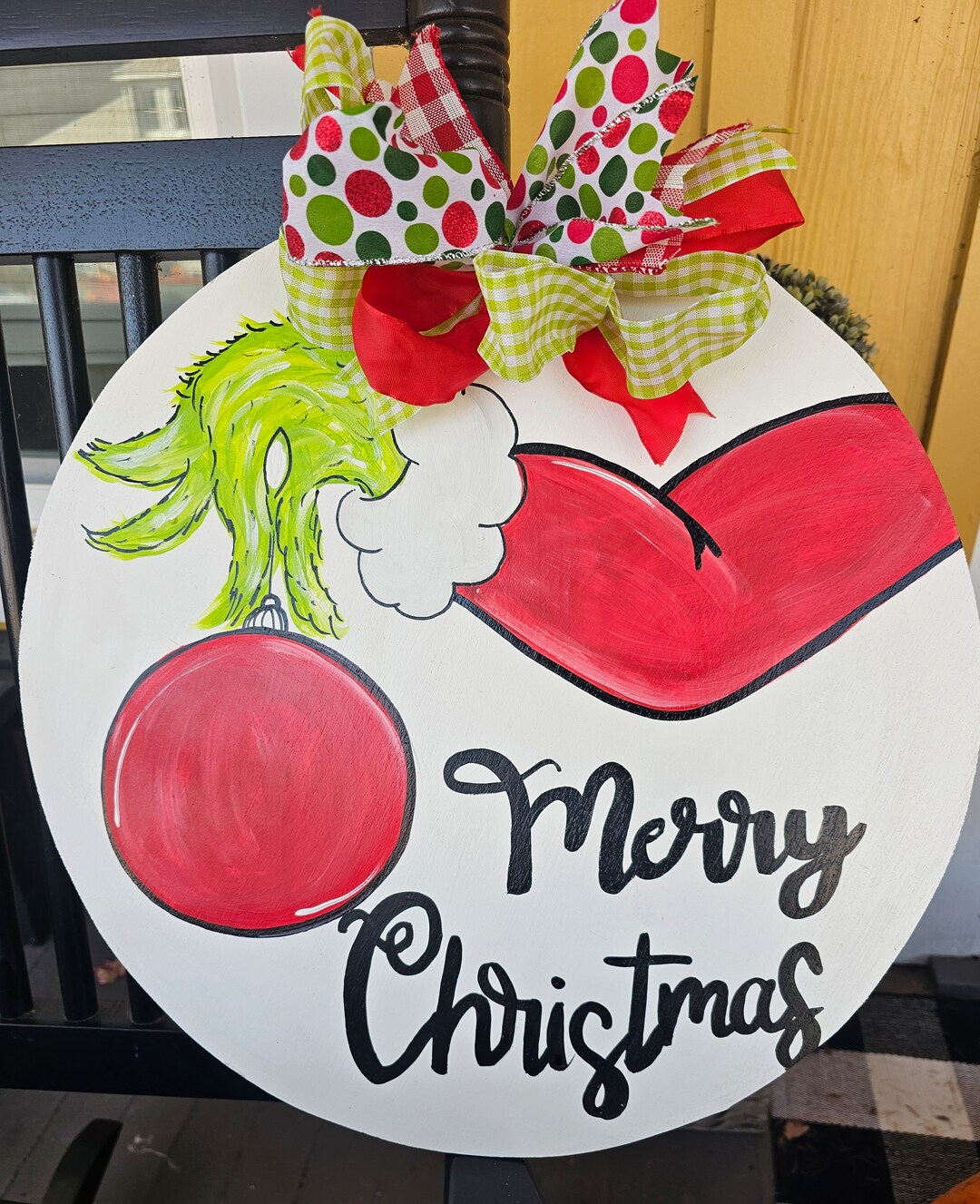 Grinch Hand Ornament Wooden Door Hanger Christmas Etsy