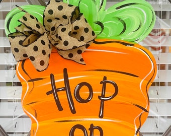 Hop on in Easter carrot door hanger