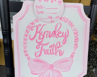 Coquette bow hospital door baby announcement door hanger