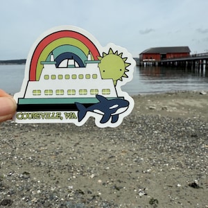 Coupeville WA Sticker: Ferry, Orca, Rainbow - Whidbey Island Vinyl Decal