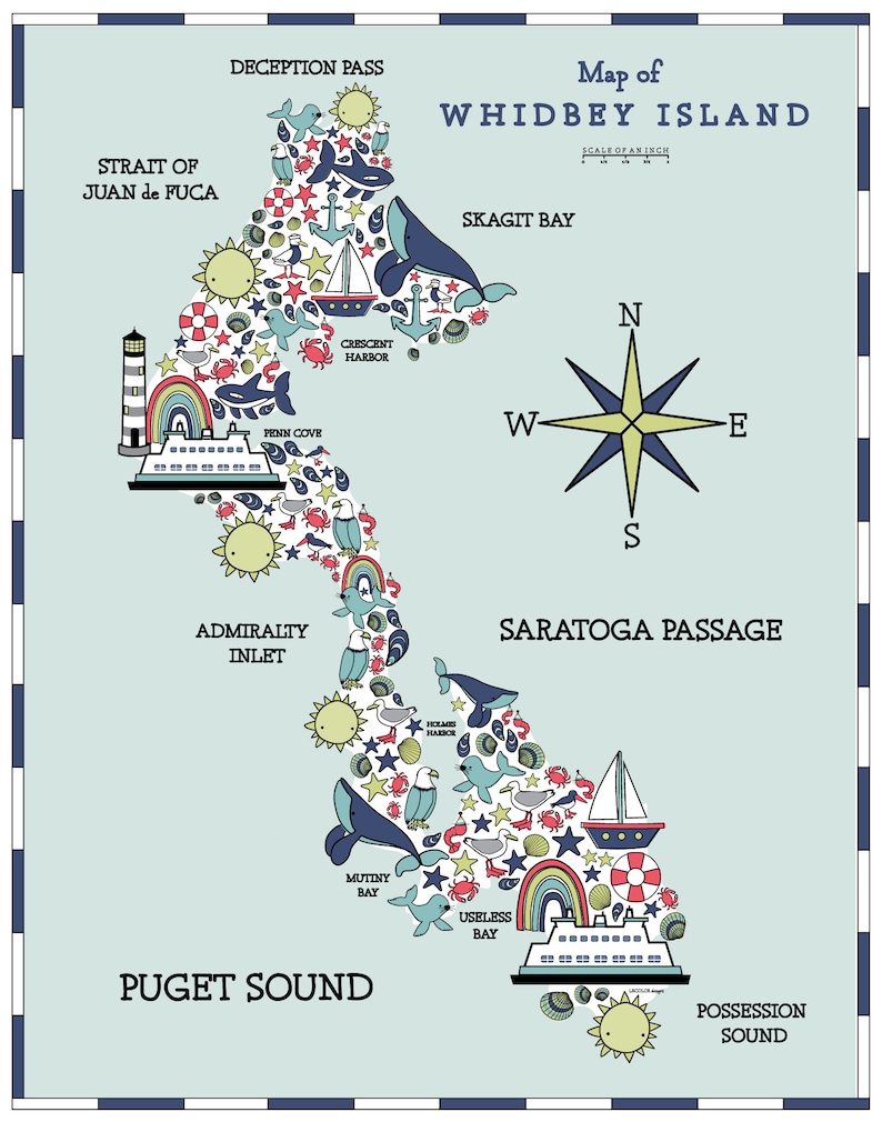 WHIDBEY ISLAND MAP Art Print for Kids Etsy