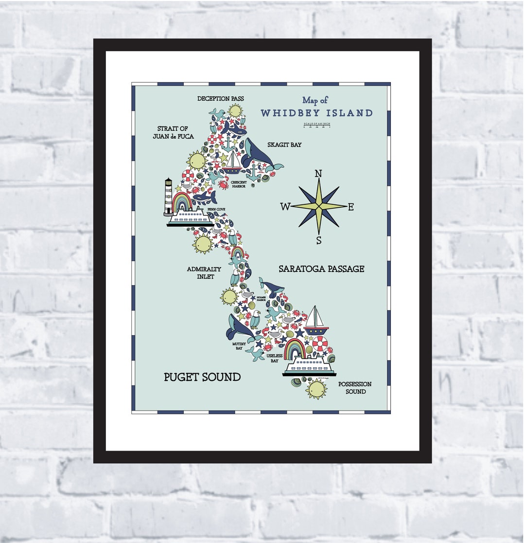 WHIDBEY ISLAND MAP Art Print for Kids Etsy