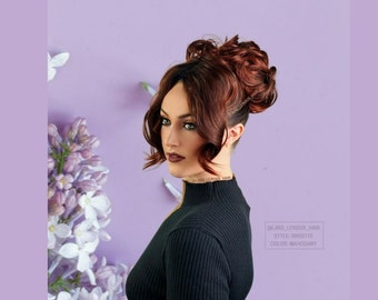 All-in-One Faux Clip On Curtain Bang and Bun BRIGITTE Big Volume Updo Bun Hairstyle