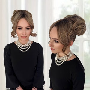 All-in-One Faux Curtain Bang and Bun BRIGITTE 23 Colors Updo Bun Hairstyle