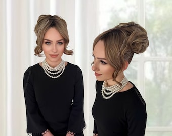 All-in-One Faux Curtain Bang and Bun BRIGITTE 23 Colors Updo Bun Hairstyle