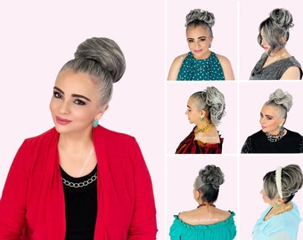 5 Different Styles Gray Hair Buns for Wedding Updo Bun Hairstyle