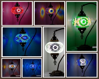 8 Color Options, Swan Neck Table and Desk Lamp, Turkish Mosaic Lamp, Moroccan Lamp, Handmade Home Decor, Night Lamp