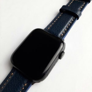 Handmade Leather Apple Watch Strap - Navy Blue