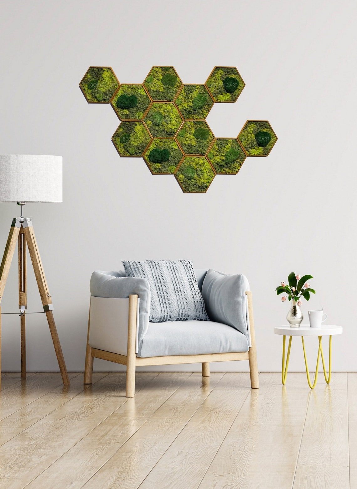 Moss Hexagon Wall Panels Made With Real Moss No Maintenance Etsy