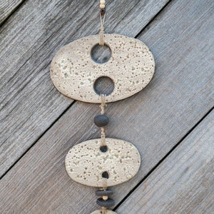 White Oak wall art beach handcrafted wall hanging wind chime natural clay boho style desert style clay art pottery glazed ceramic twine