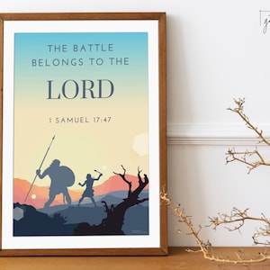 David and Goliath Poster |The Battle Belongs to the Lord | 1 Samuel 17:47 | Bible Scripture | DIGITAL