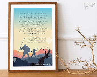 ダビデとゴリアテの聖書詩句アート | サムエル記上 17章（デジタルダウンロード）