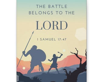 ダビデとゴリアテの聖書キャンバスアート｜信仰に基づいた子供用インテリア