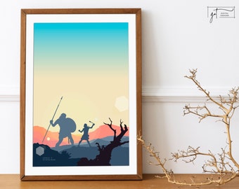 ダビデとゴリアテの壁アート | 招待状の背景 | デジタルダウンロード