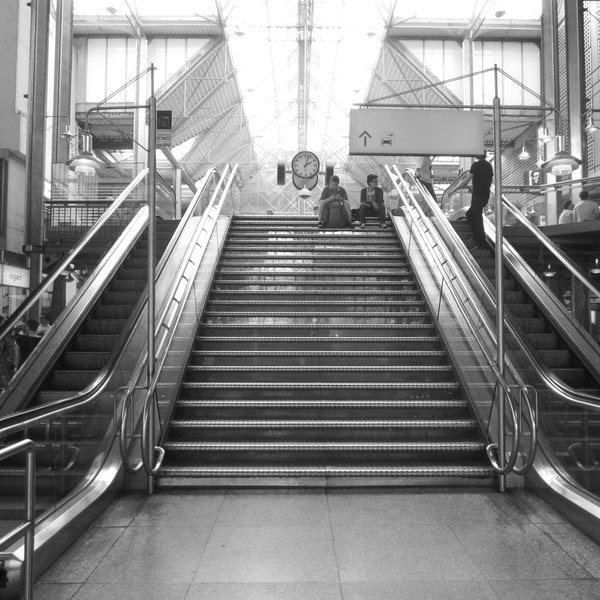 Train Station Munich, Germany, Digital Photo Download, Black and White Architecture Building Landmark Photography