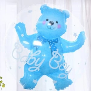 24" doorzichtige teddybeerballon babyjongen/het is een jongen 3D-cartoon beerballon/jumbo babyshowerballon/ideeën onthulling geslacht/Blauwe beer-ballonnen