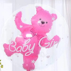 24" doorzichtige ballon babymeisje teddybeer/het is een meisje 3D cartoon beer ballon/jumbo babyshower ballon/ideeën onthulling geslacht/roze beer ballon