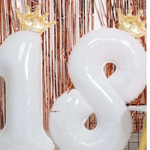 32 Inch White Number Balloons/White Birthday Balloons/Party decorations/Birthday Gift for her/Princess Party/ Crown balloons/ 21st birthday