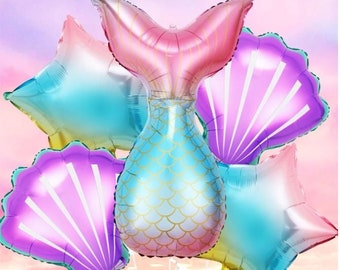 Mermaid Tail Balloon Set: Ombre, Sea Shell, Star Balloons - 5 Pack