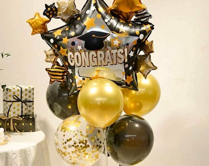 Elegant Black & Gold Graduation Balloon Set 2025 - Party Decor ...