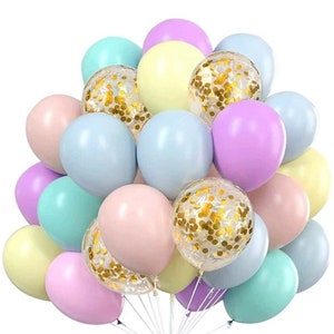 Pastel Balloon Set/Pastel and Gold Confetti Balloons/Macaroon Pastel Baby Shower Decorations/Unicorn Birthday/Easter Decor/Princess Birthday