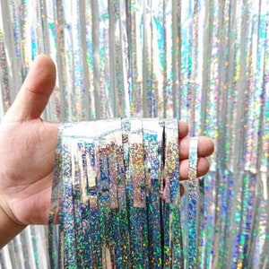 Silver Holographic Foil Curtain/Foil Party Curtain/Disco Bachelorette Party Decoration/Sparkly Disco Party Curtain/Backdrop Party Curtain