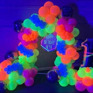 Neon Balloon Garland/Glow-in-the-dark Balloons/Neon Balloon Arch/Disco Party/70’s,80’s,90’s Party Decorations/Blacklight Balloons/Neon Party