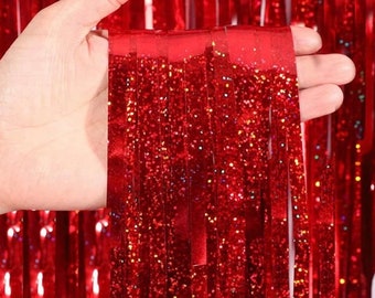 Red Metallic Foil Curtain/2pk Red Decorative Curtain/Birthday Party/Anniversary Decorations/21st Birthday/Bachelorette Party/Valentine's day
