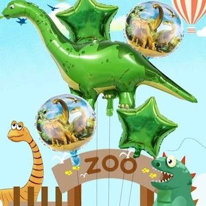 Zestaw 5 balonów z motywem dinozaura/Dziecięce urodziny z dinozaurem/Balony urodzinowe z motywem dinozaura/Impreza z motywem zoo dla dzieci/Impreza z motywem dinozaura/Pomysły na pierwsze urodziny