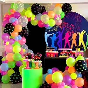 Neon Blacklight Balloon Arch Kit/Retro 70s 80s 90s Party Balloon Garland/Glow in the dark Party/Last Disco Bachelorette Party/Disco theme