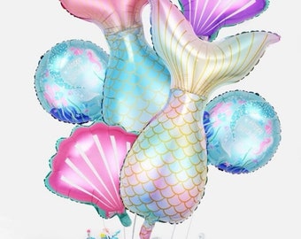 Mermaid Party Balloon Set – Ombre Tail, Seashell Balloons, 6-Piece