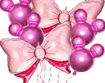 Minnie Mouse Balloons: Pink Bow & Head Set, Girl's Birthday Decor
