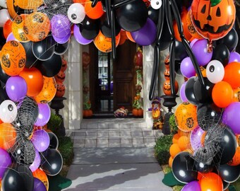 110 pcs Halloween Balloon Arch/Halloween Party Balloons/Pumpkin & Ghost Halloween Balloon Decor/Halloween Party Ideas/Kids Halloween Party/