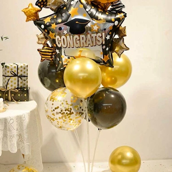 Graduation Balloon Set/Black & Gold Congratulations Grad balloons/ 2023 Graduation Party Decoration/Graduation Photoshoot Balloons/Grad Gift