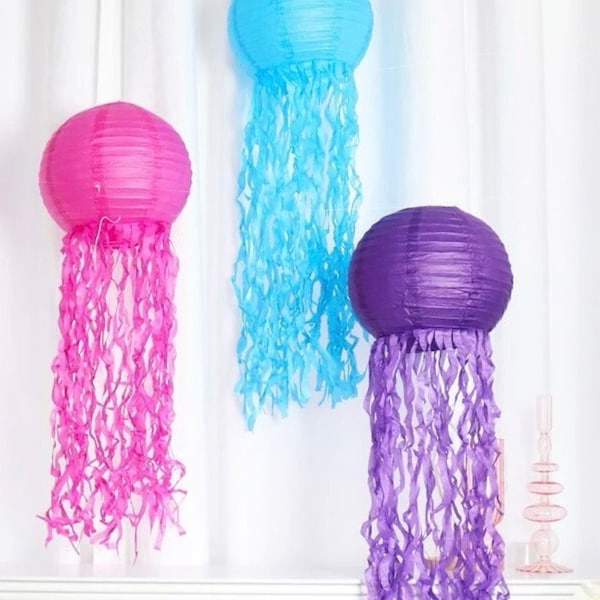 3pk Jellyfish Paper Lanterns/Jellyfish Tassel Decor/Mermaid Birthday Party/Under the Sea Birthday Decor/Beach Party Decor/SpongeBob Birthday