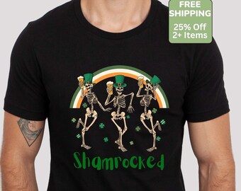 Beer Drinking Skeletons Get Shamrocked St. Patrick's Day T-Shirt, "Shamrocked" Saint Paddy's Day TShirt, Drunken Skeletons Bar Hopping Shirt