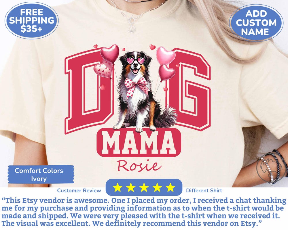Custom Australian Shepherd Dog Mama Comfort Colors Shirt For Valentines Day Or Mother'S Day Gift, Personalized Aussie Dog Mom Sweatshirt Onlytee