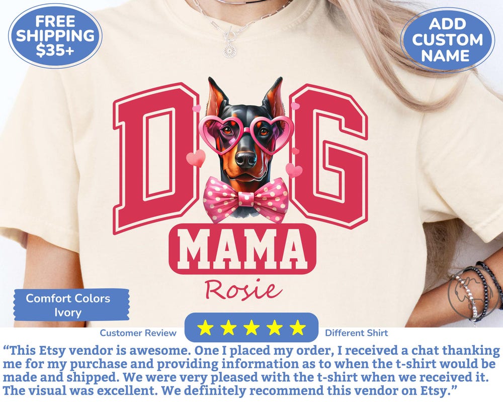 Custom Doberman Dog Mama Comfort Colors Shirt For Valentines Day Or Mother'S Day Gift, Personalized Dobie Dog Mom Sweatshirt, Dobie Sweater Onlytee