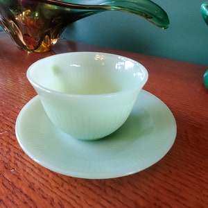 Vintage Fire King Jadeite Ovenware tea cup and Saucer