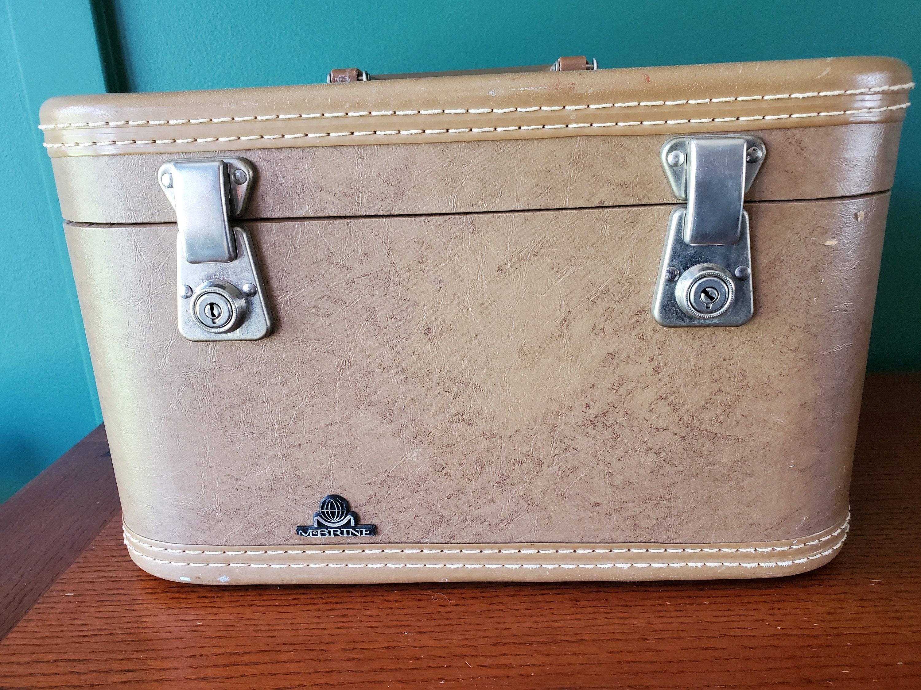 Louis Vuitton Original 1940s Hard Leather Monogram Suitcase - Ruby