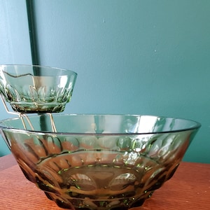 Hazel Atlas Avocado Green Thumbprint Chip and Dip Bowl