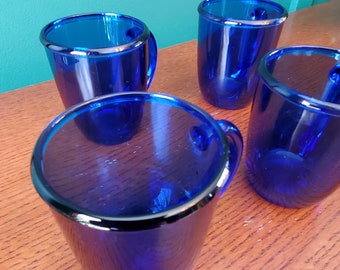 Arcoroc Sapphire blue glass mugs - Set of 4 - Made in France