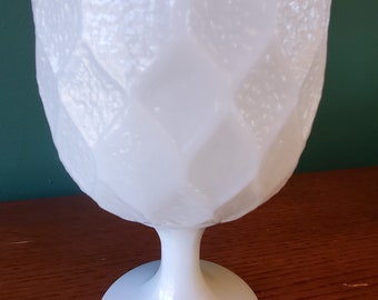 L E Smith Harlequin Pattern Milk Glass wine goblet