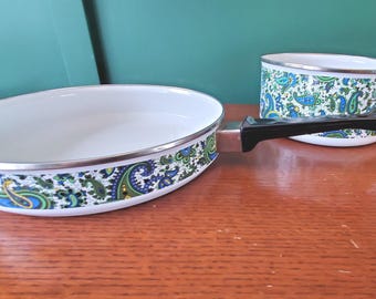 Fancipans - Batería de cocina danesa con esmalte Paisley - Años 70