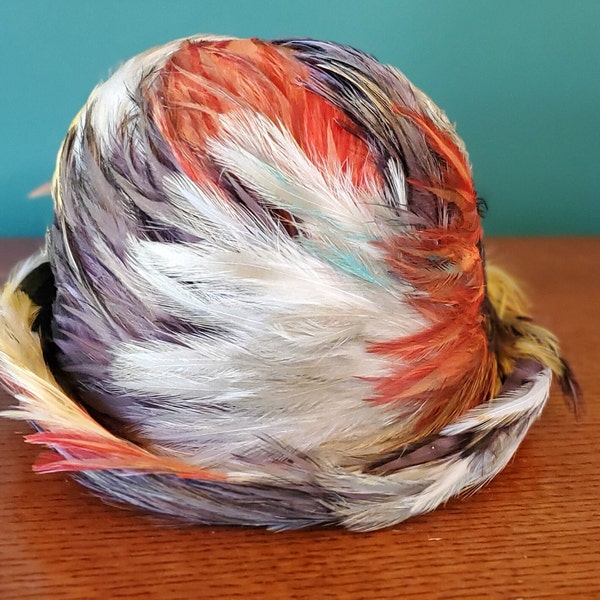 Vintage 1950's Multi Colour Feather hat - womens feather hat